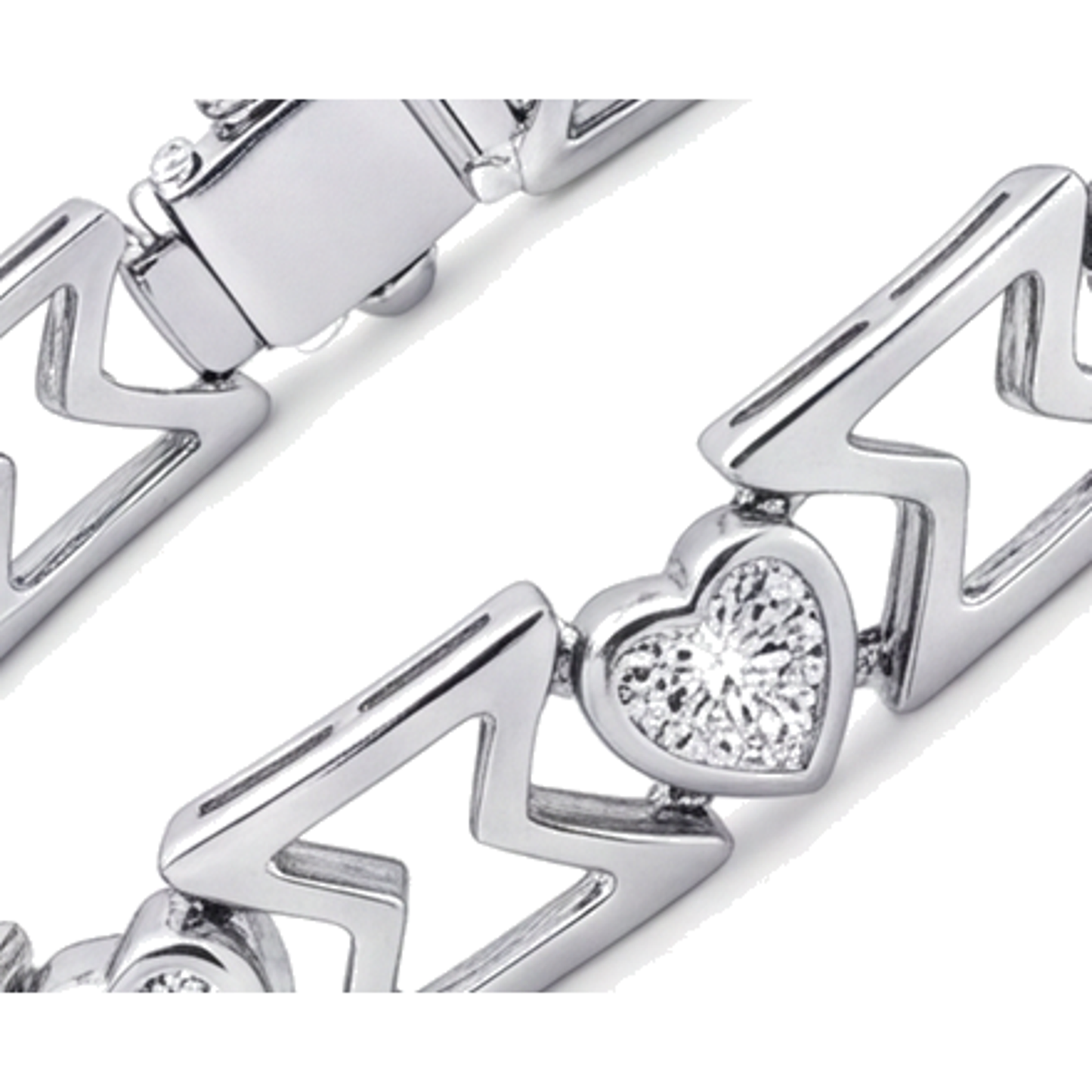Bracciale con diamanti da laboratorio da 5 carati a maglia chevron a cuore in Oro Bianco 14 carati, 7 pollici
