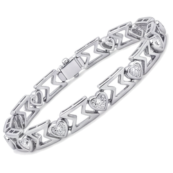 Bracciale con diamanti da laboratorio da 5 carati a maglia chevron a cuore in Oro Bianco 14 carati, 7 pollici