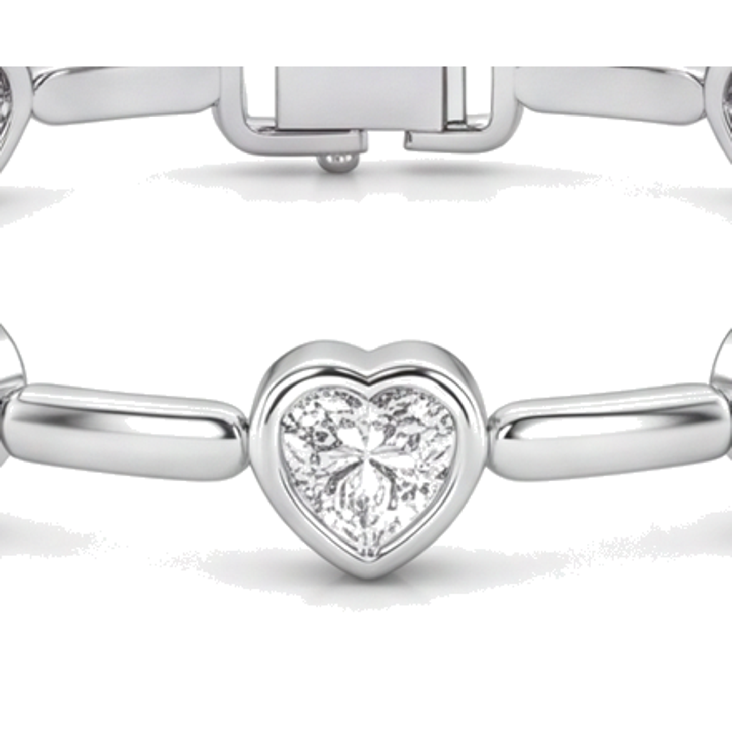 Bracciale con diamanti da laboratorio da 4 carati con maglie a barretta e cuori in Oro Bianco 14K, 7 pollici