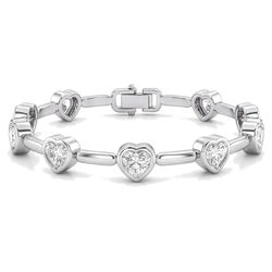 Bracciale con diamanti da laboratorio da 4 carati con maglie a barretta e cuori in Oro Bianco 14K, 7 pollici