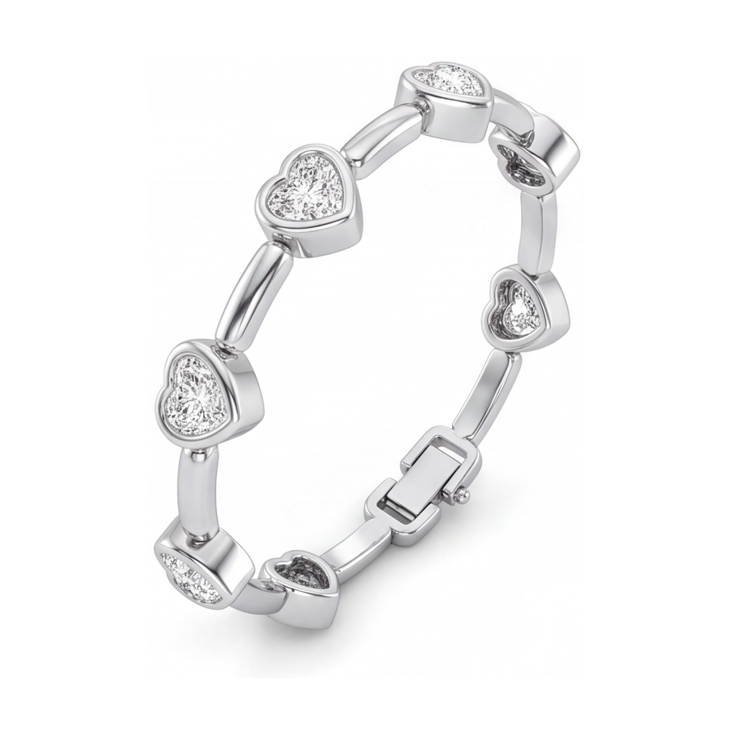 Bracciale con diamanti da laboratorio da 4 carati con maglie a barretta e cuori in Oro Bianco 14K, 7 pollici