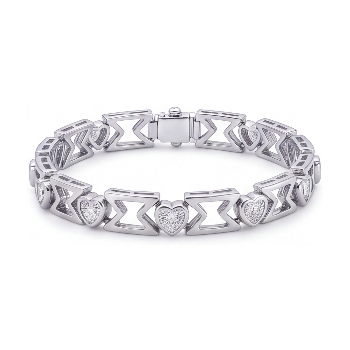 Bracciale con diamanti da laboratorio da 5 carati a maglia chevron a cuore in Oro Bianco 14 carati, 7 pollici