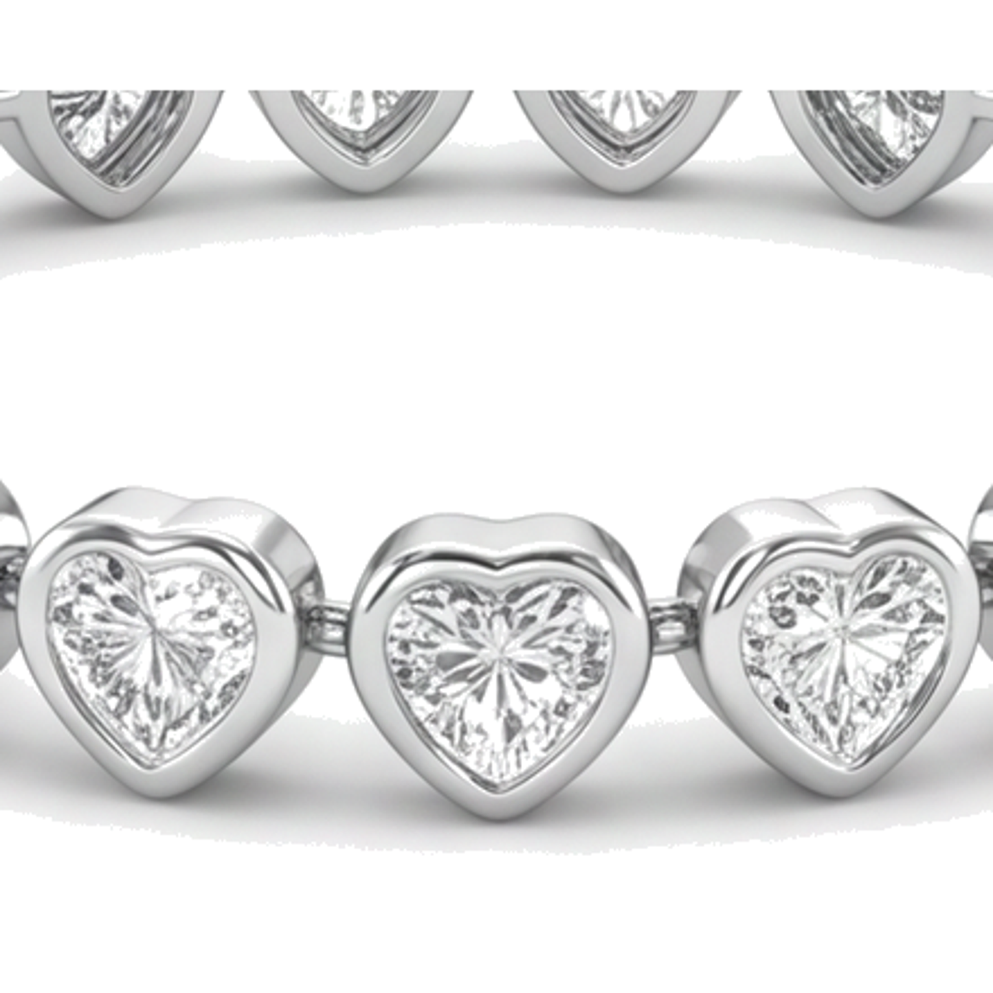 Bracciale Tennis con Diamanti da Laboratorio 7 Carati Lunetta a Cuore in Oro Bianco 14K 7 Pollici