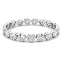 Bracciale Tennis con Diamanti da Laboratorio 7 Carati Lunetta a Cuore in Oro Bianco 14K 7 Pollici