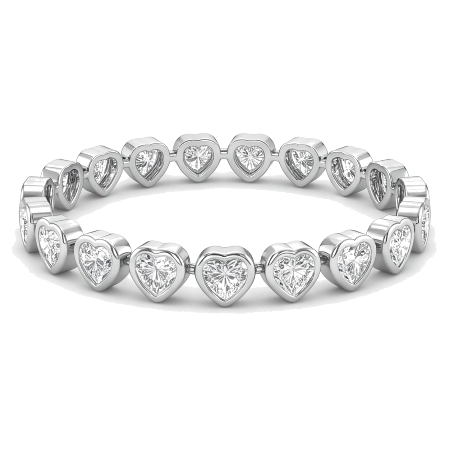 Bracciale Tennis con Diamanti da Laboratorio 7 Carati Lunetta a Cuore in Oro Bianco 14K 7 Pollici