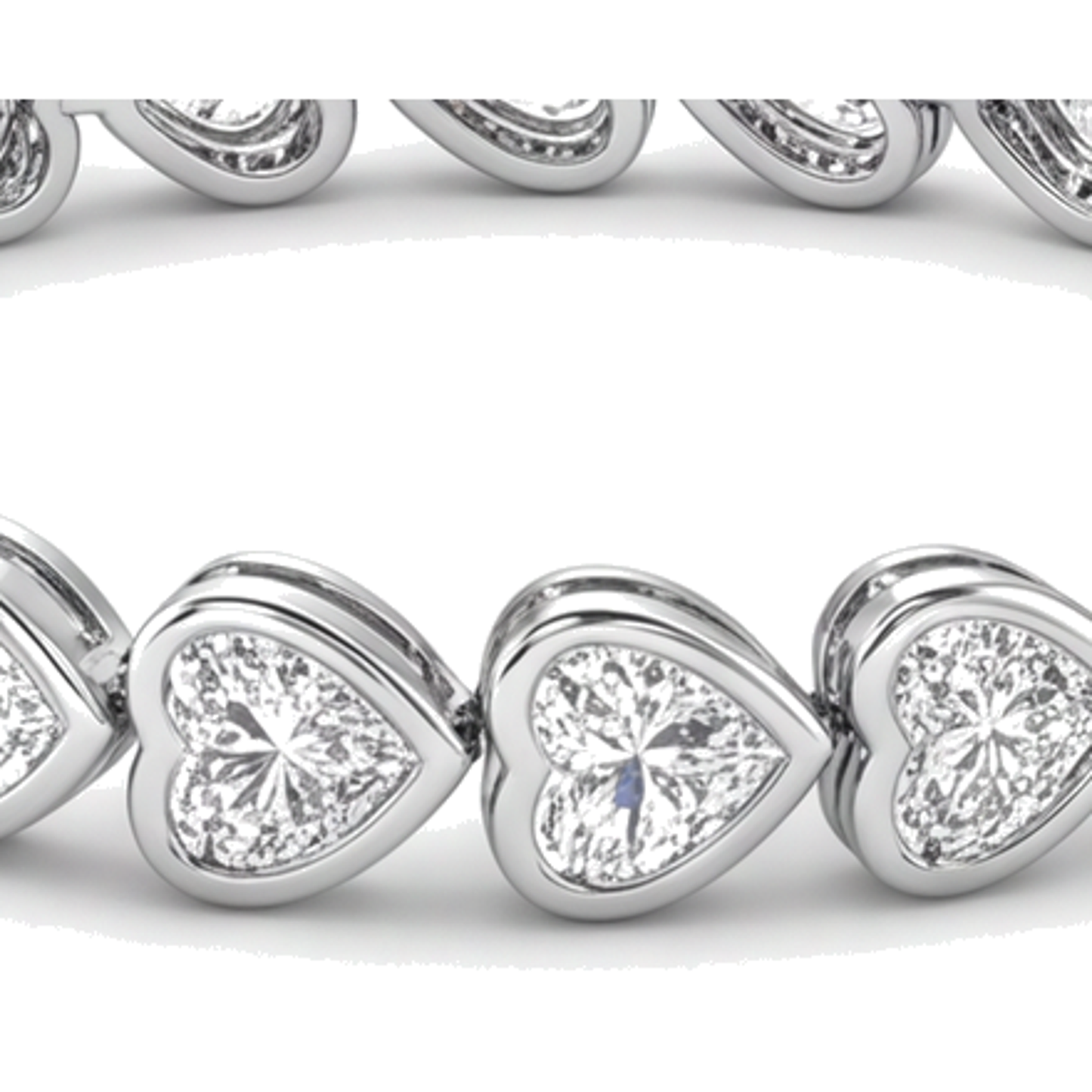 Bracciale Tennis con Diamanti da Laboratorio 8 Carati, Lunetta a Cuore, Oro Bianco 14 Carati, 7 Pollici