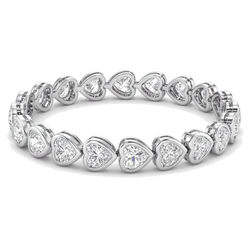 Bracciale Tennis con Diamanti da Laboratorio 8 Carati, Lunetta a Cuore, Oro Bianco 14 Carati, 7 Pollici