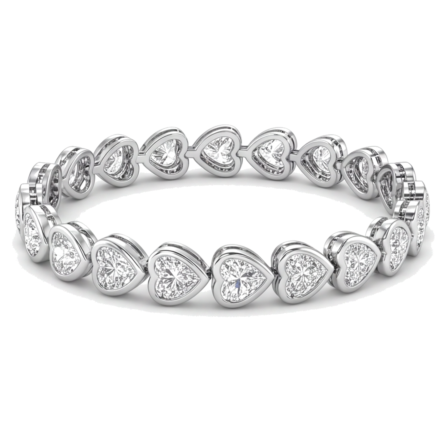 Bracciale Tennis con Diamanti da Laboratorio 8 Carati, Lunetta a Cuore, Oro Bianco 14 Carati, 7 Pollici