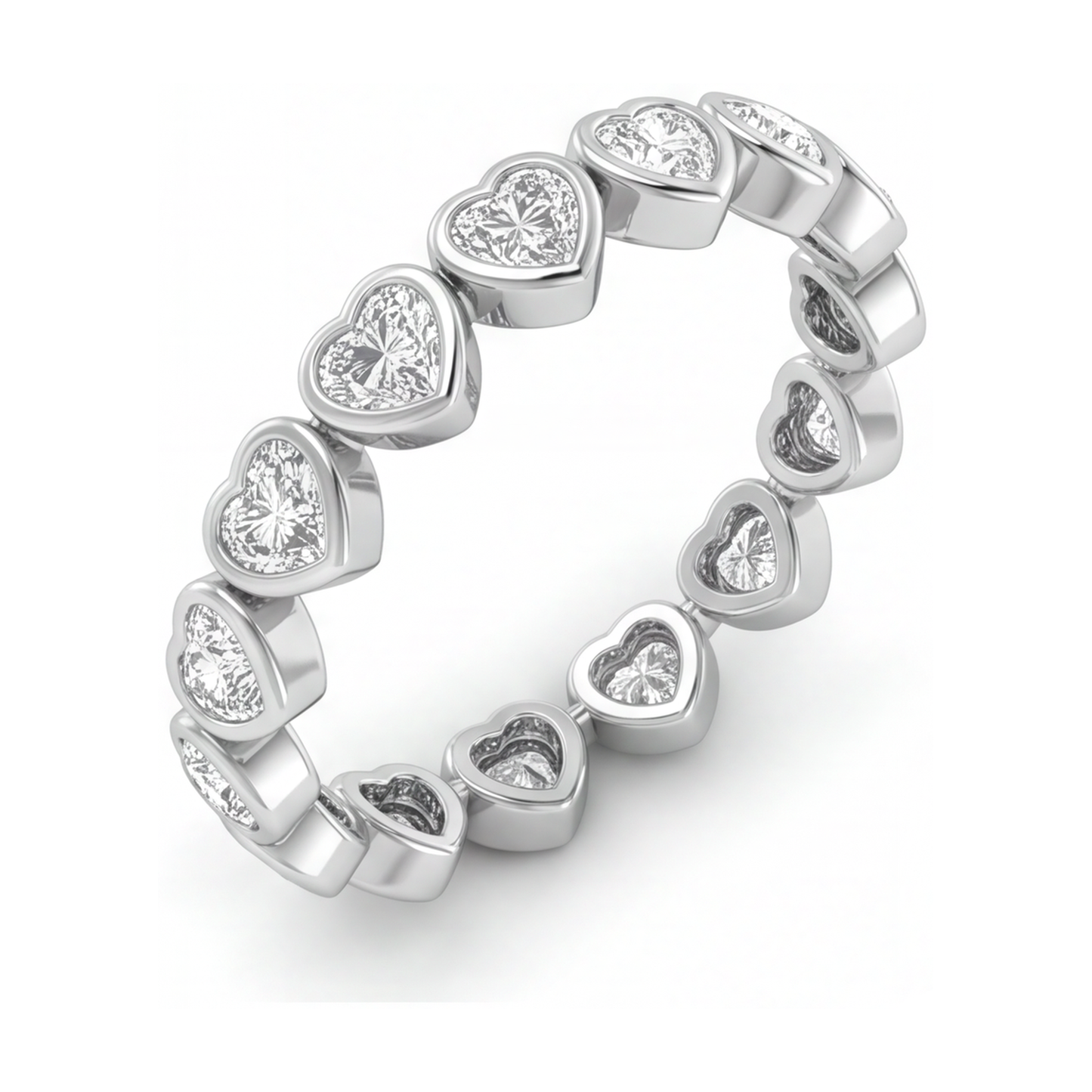 Bracciale Tennis con Diamanti da Laboratorio 7 Carati Lunetta a Cuore in Oro Bianco 14K 7 Pollici