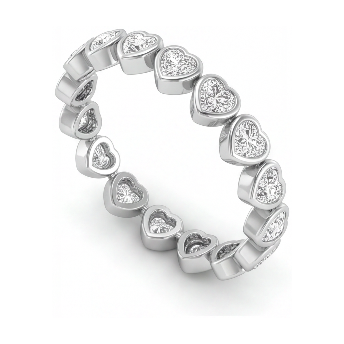 Bracciale Tennis con Diamanti da Laboratorio 7 Carati Lunetta a Cuore in Oro Bianco 14K 7 Pollici