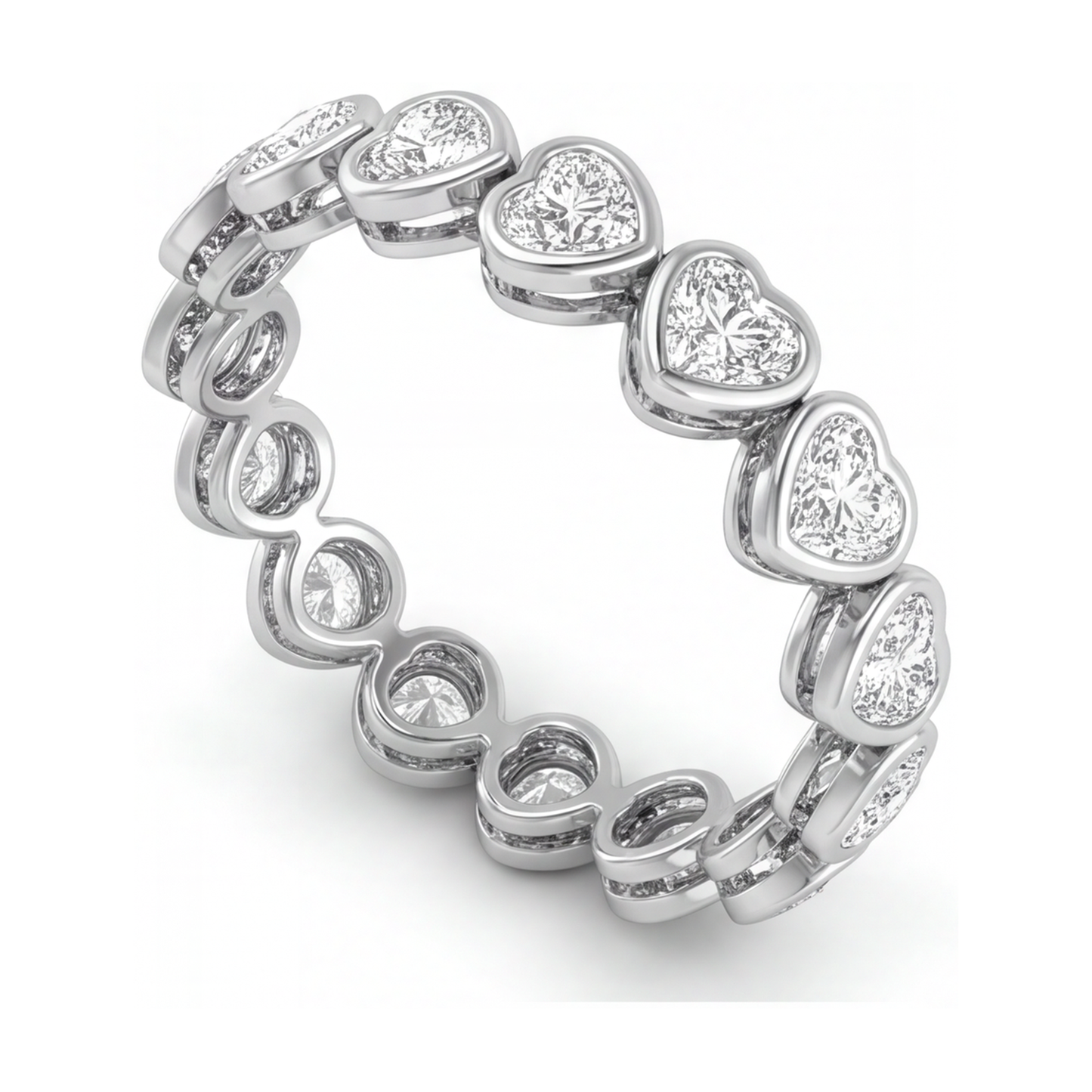 Bracciale Tennis con Diamanti da Laboratorio 8 Carati, Lunetta a Cuore, Oro Bianco 14 Carati, 7 Pollici