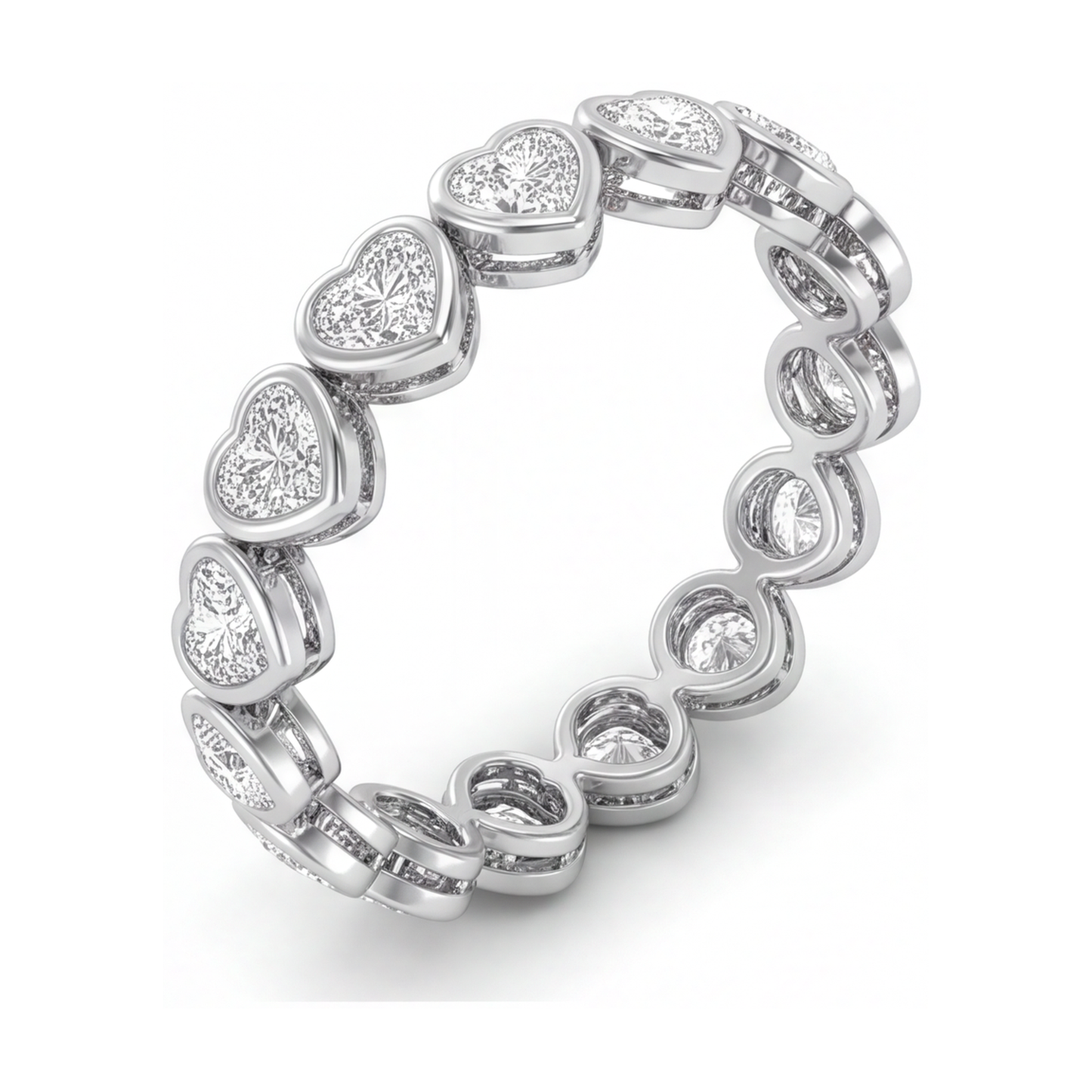 Bracciale Tennis con Diamanti da Laboratorio 8 Carati, Lunetta a Cuore, Oro Bianco 14 Carati, 7 Pollici