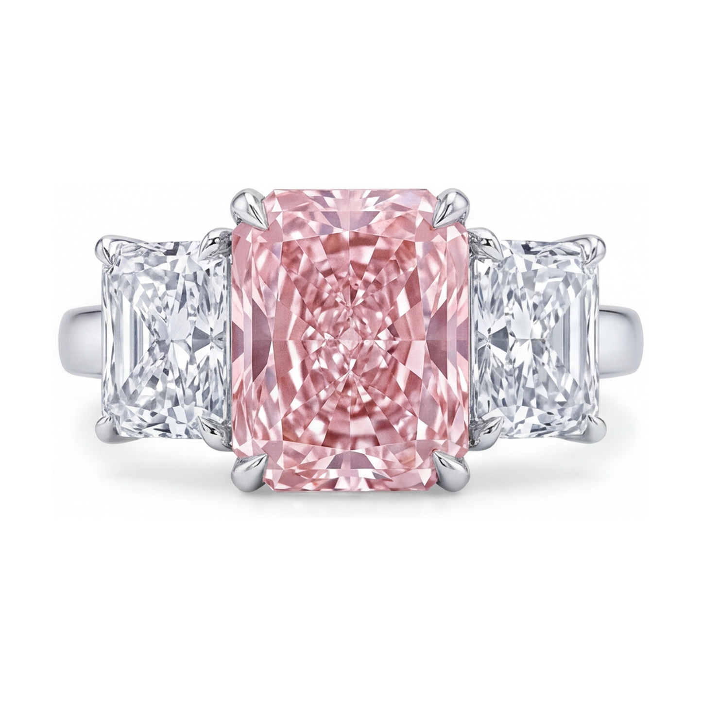 Anello con diamante rosa da laboratorio da 5,2 carati taglio radiant