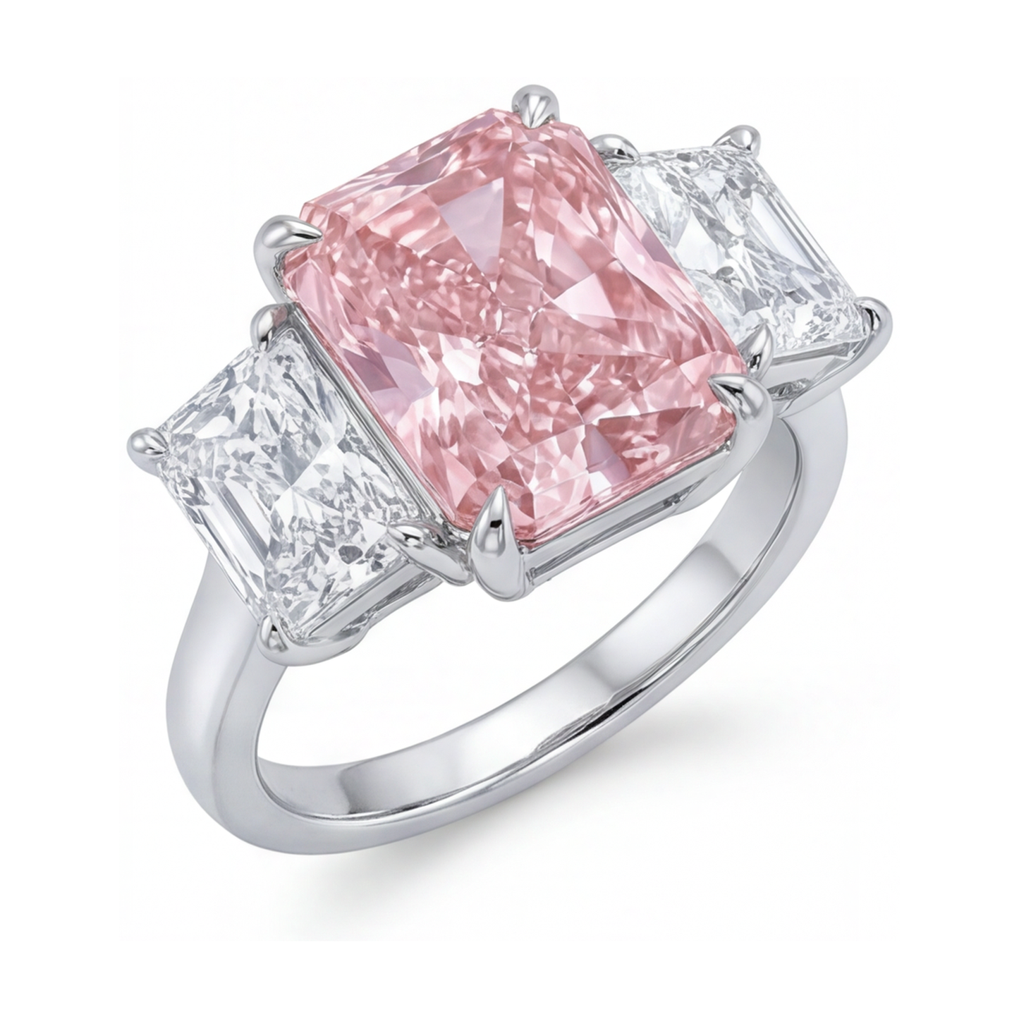 Anello con diamante rosa da laboratorio da 5,2 carati taglio radiant