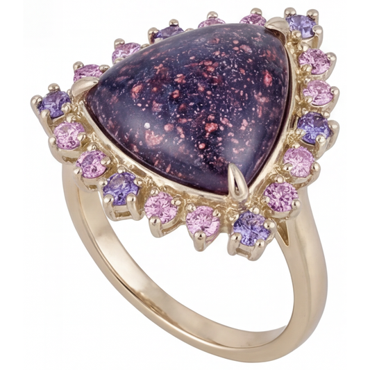 Lolite Sunstone Anello con Pietra Preziosa 7-carati Oro 14 Carati Giallo – vista frontale