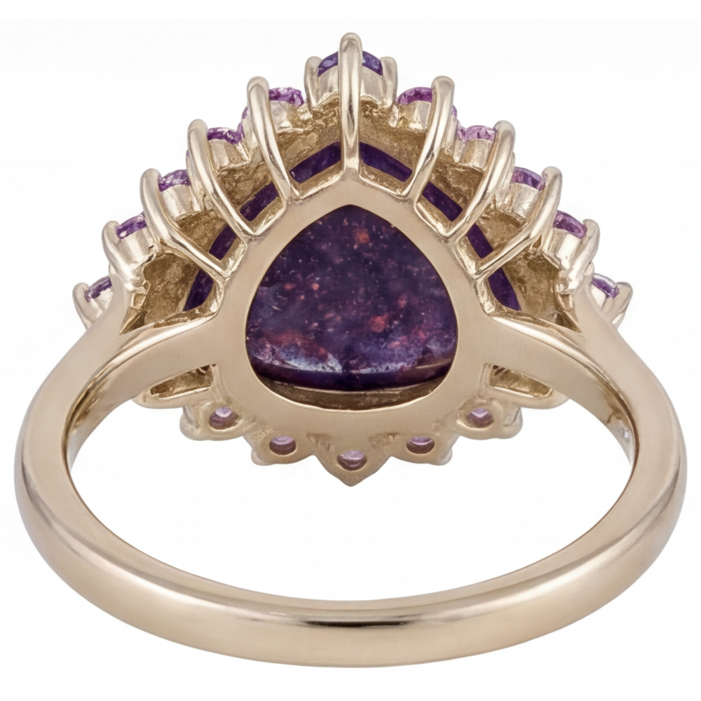 Lolite Sunstone Trilliant Anello con Pietra Preziosa in Oro 14 Carati Giallo – vista laterale