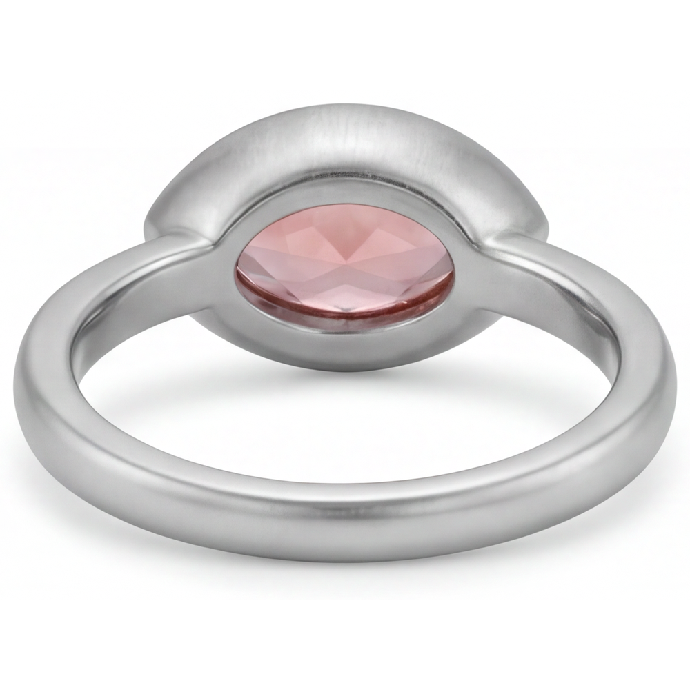 Anello Solitario Antico con Zaffiro Padparadscha da Laboratorio Taglio Marquise Lunetta 3,5 Carati in Oro Bianco 14K