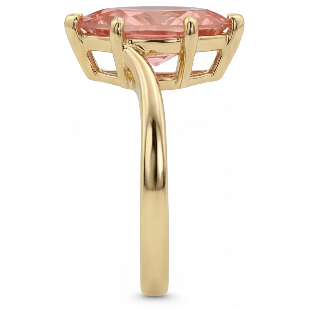 Anello Contrarié con Zaffiro Padparadscha da Laboratorio Taglio Marquise da 3,5 Carati in Oro Giallo 14K