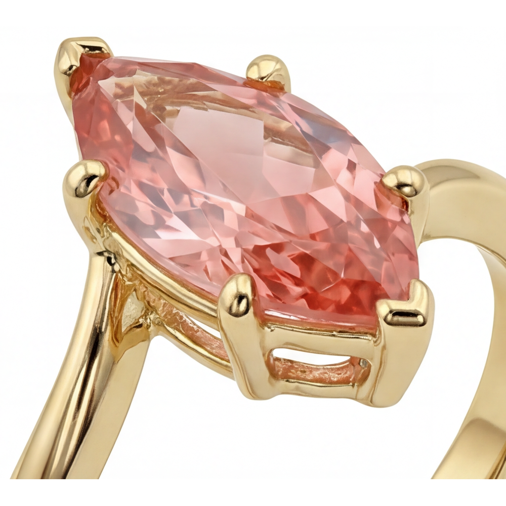 Anello Contrarié con Zaffiro Padparadscha da Laboratorio Taglio Marquise da 3,5 Carati in Oro Giallo 14K