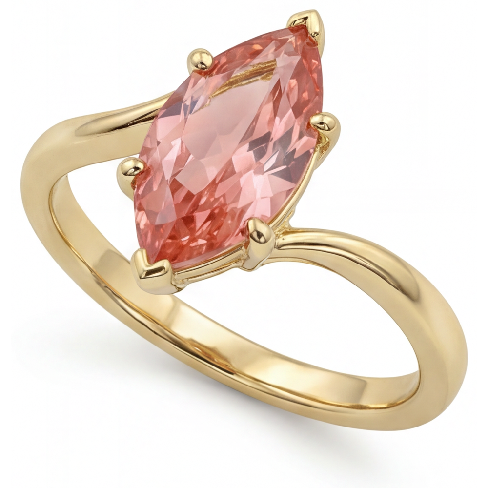 Anello Contrarié con Zaffiro Padparadscha da Laboratorio Taglio Marquise da 3,5 Carati in Oro Giallo 14K