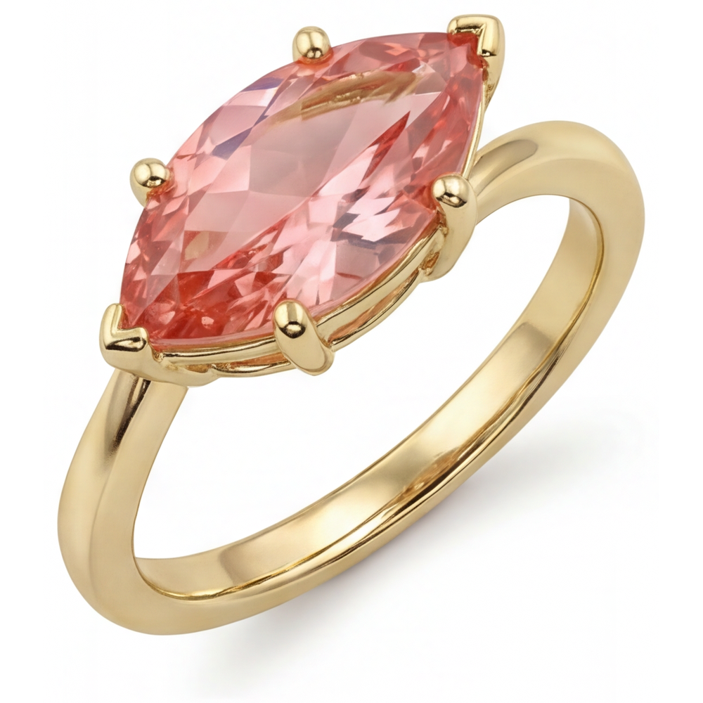 Anello Contrarié con Zaffiro Padparadscha da Laboratorio Taglio Marquise da 3,5 Carati in Oro Giallo 14K