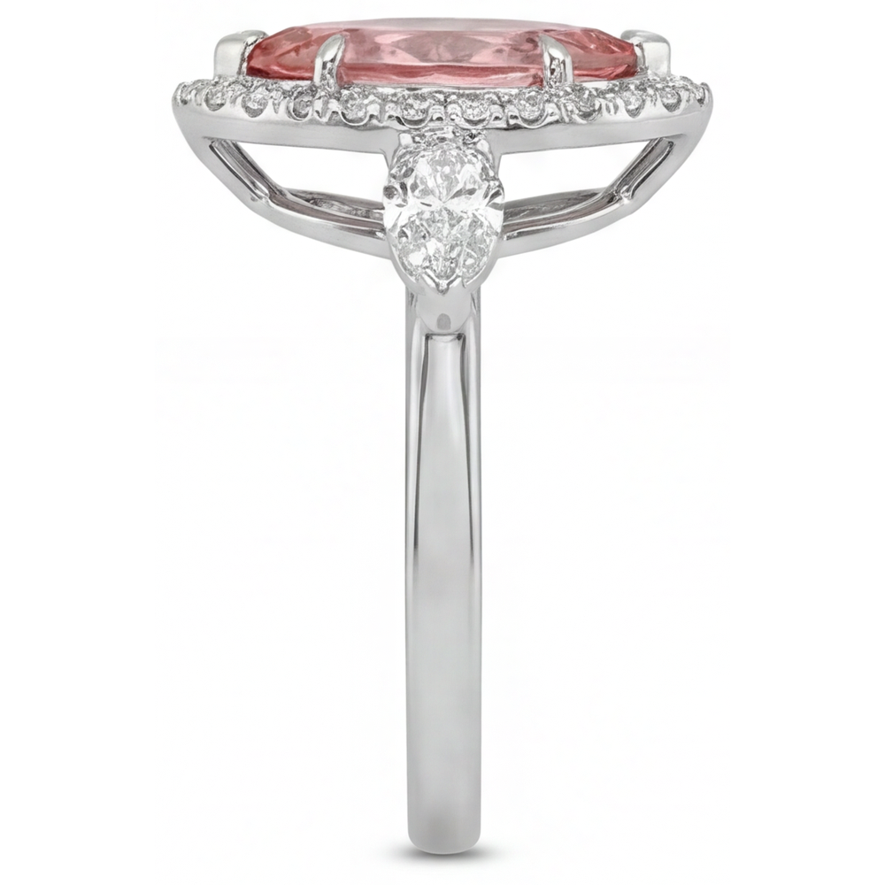 Anello con Zaffiro Padparadscha Naturale da 2,3 Carati Taglio Marquise Halo Vintage in Oro Bianco 14K
