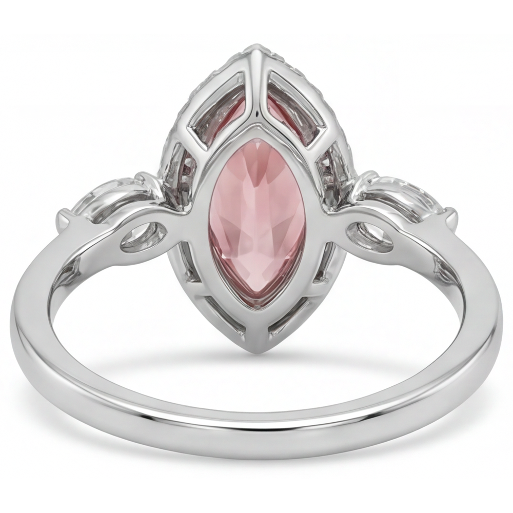 Anello con Zaffiro Padparadscha Naturale da 2,3 Carati Taglio Marquise Halo Vintage in Oro Bianco 14K