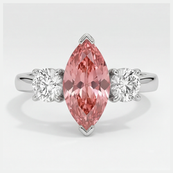 Anello in platino a tre pietre con zaffiro Padparadscha autentico taglio marquise da 3,1 carati