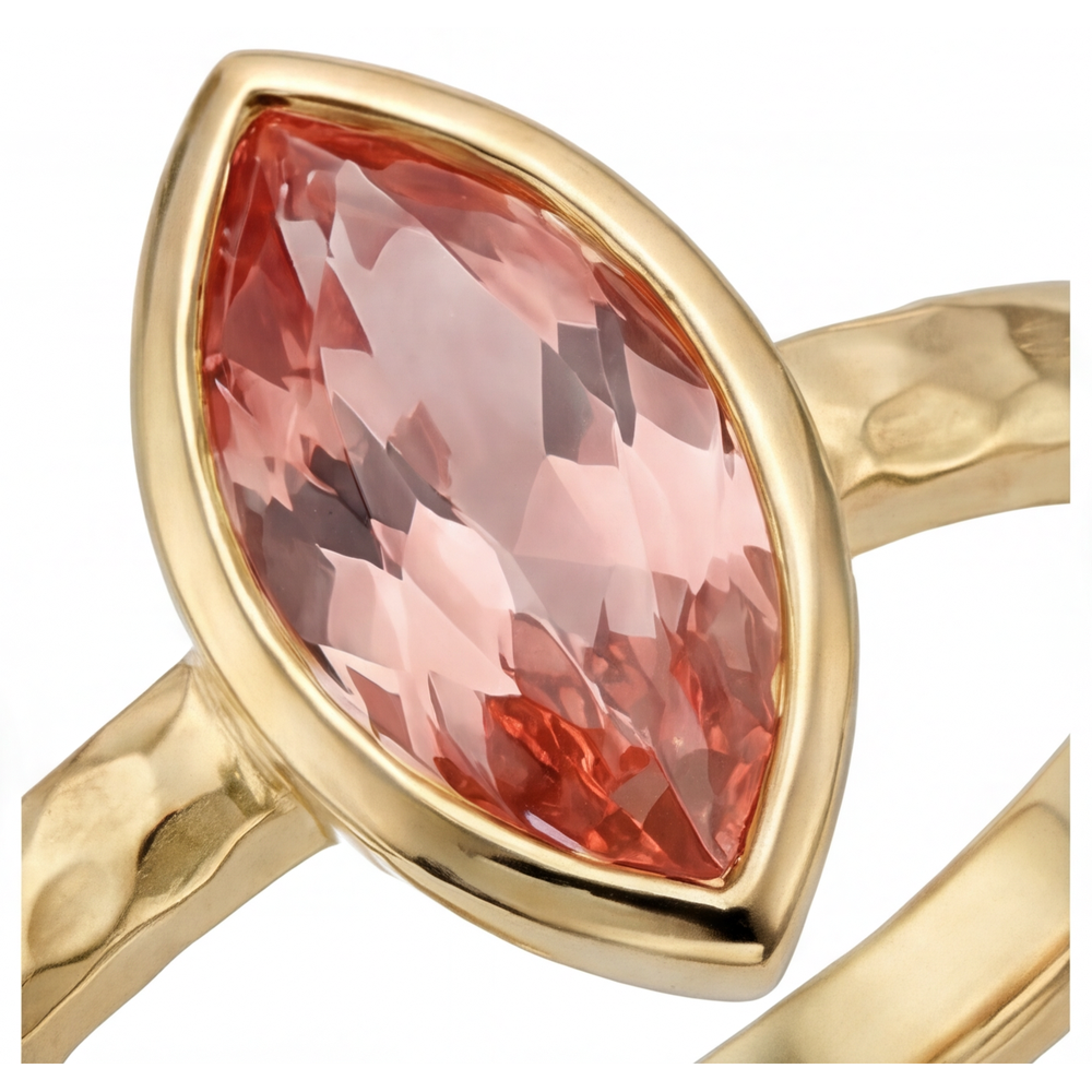 Anello di Fidanzamento Solitario con Zaffiro Pesca Padparadscha Naturale Taglio Marquise 2 Carati, Lunetta, Oro Giallo 14K