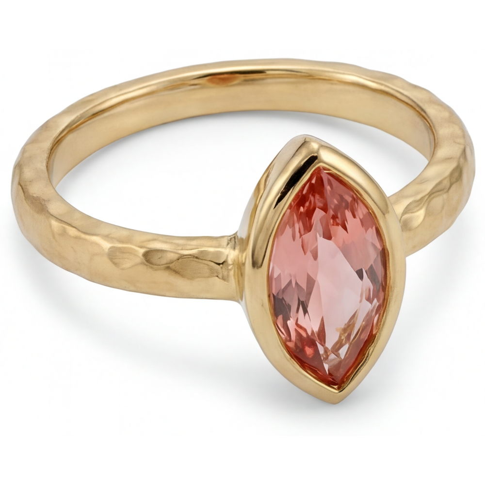 Anello di Fidanzamento Solitario con Zaffiro Pesca Padparadscha Naturale Taglio Marquise 2 Carati, Lunetta, Oro Giallo 14K