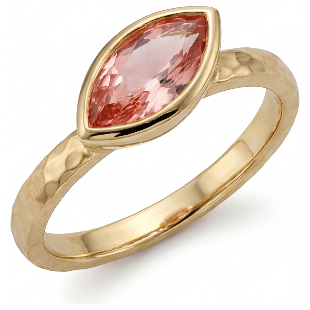 Anello di Fidanzamento Solitario con Zaffiro Pesca Padparadscha Naturale Taglio Marquise 2 Carati, Lunetta, Oro Giallo 14K