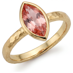 Anello di Fidanzamento Solitario con Zaffiro Pesca Padparadscha Naturale Taglio Marquise 2 Carati, Lunetta, Oro Giallo 14K