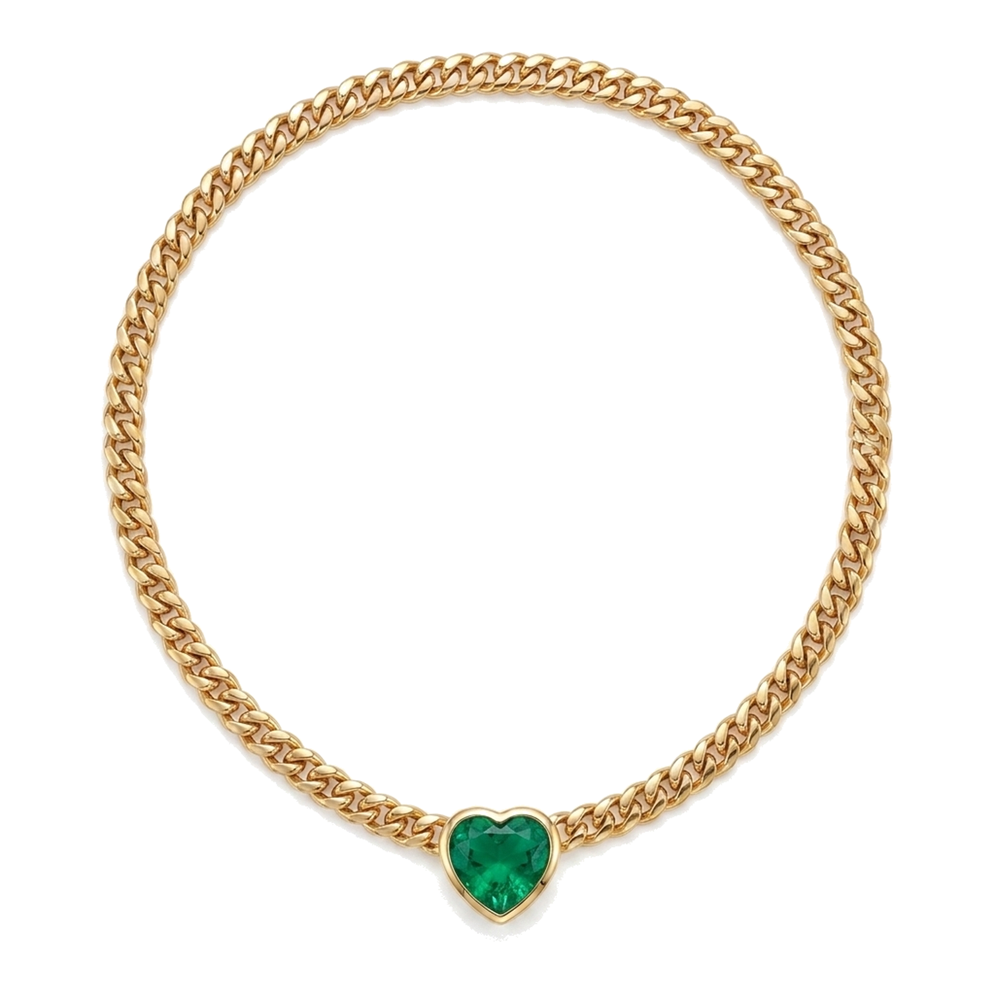 Collana a maglia cubana Miami in oro con pendente scorrevole a cuore e smeraldo da 6 carati