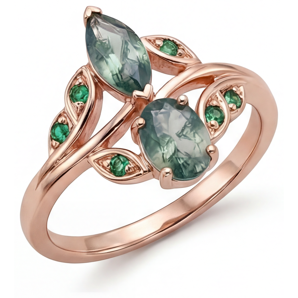 Moss Agate Anello con Gemma 2,50 carati Oro 14 Carati Rosa – vista principale