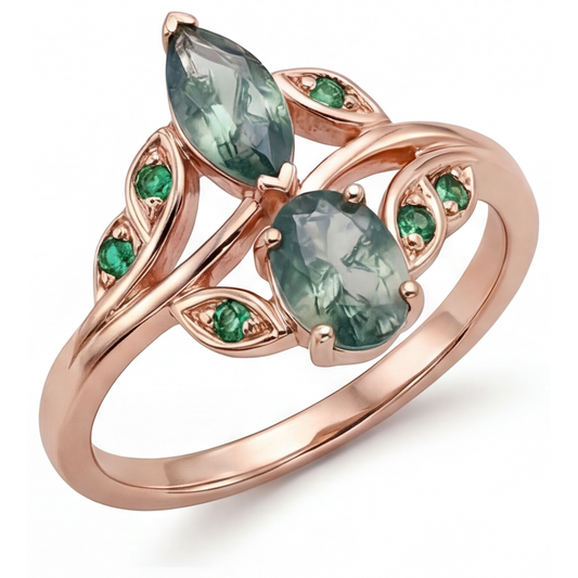 Moss Agate Anello con Gemma 2,50 carati Oro 14 Carati Rosa – vista principale