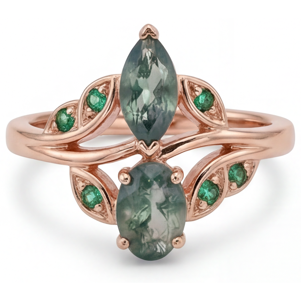 Senza tempo Moss Agate Anello con Gemma 2,50 carati – vista frontale