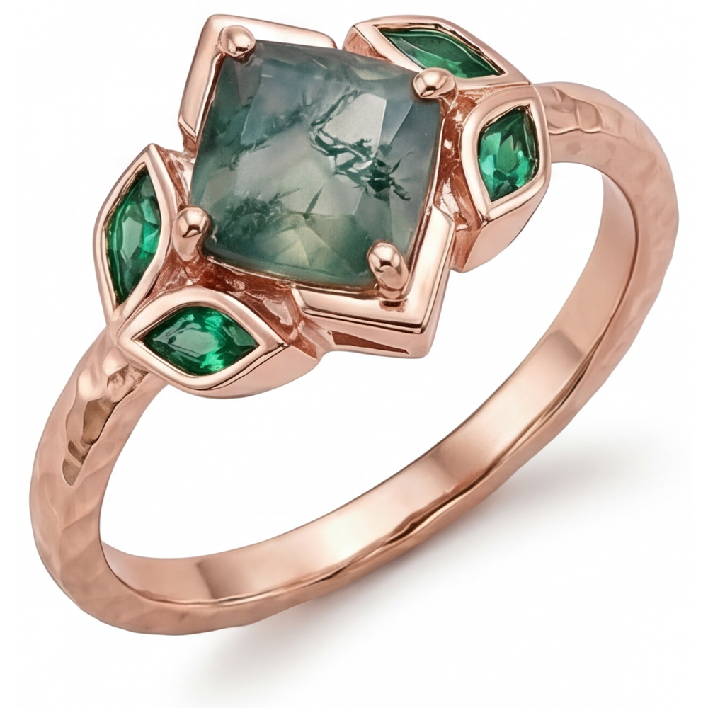 Anello con Gemma Oro Rosa 14K con Moss Agate – vista principale