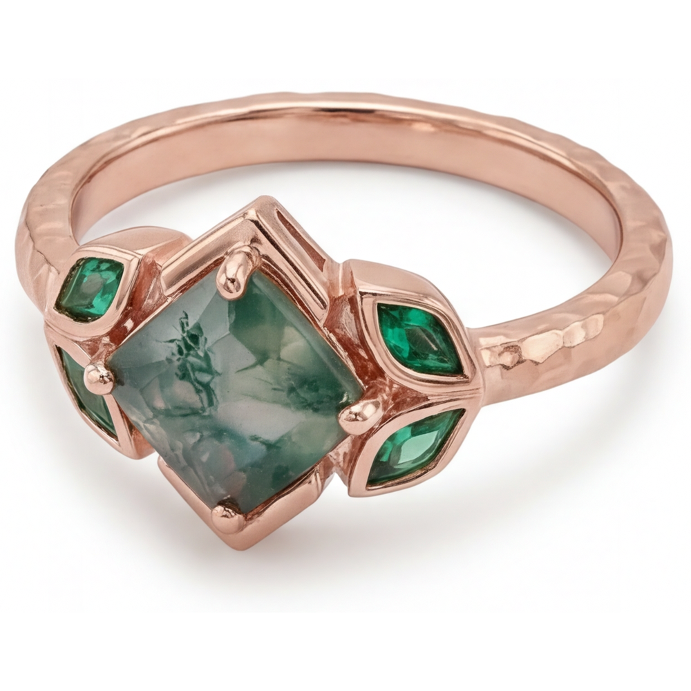 Fatto a mano Moss Agate Anello con Gemma 2,50 carati – vista laterale
