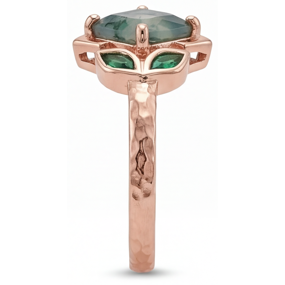 Anello con Gemma Oro Rosa 14K con Moss Agate – vista angolare