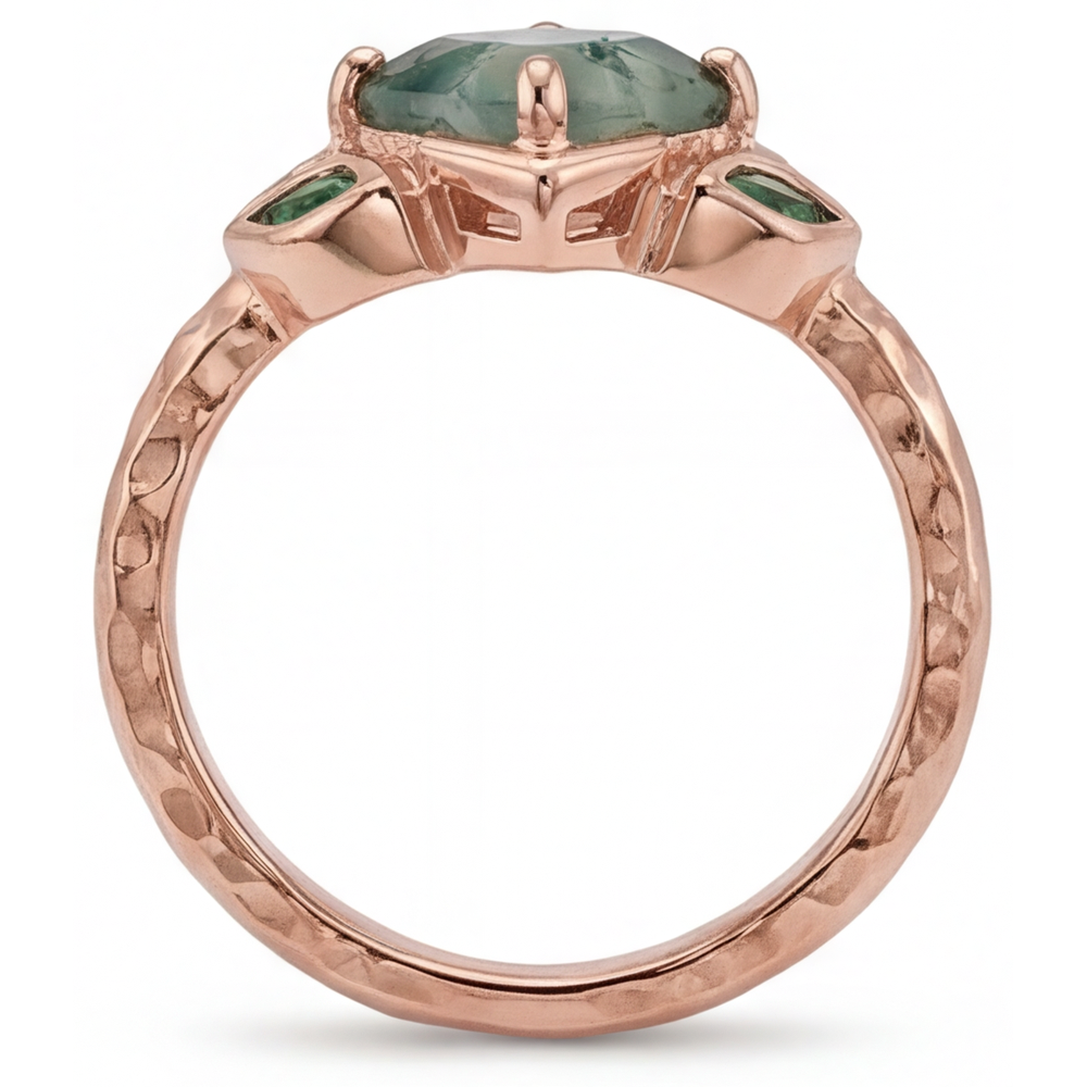 Moss Agate Princess Anello con Gemma in Oro Rosa 14K – vista profilo