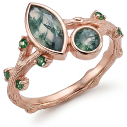 Artigianale Moss Agate Anello con Pietra Preziosa 1,50 carati