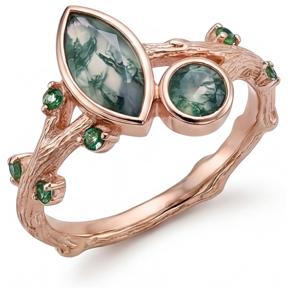 Artigianale Moss Agate Anello con Pietra Preziosa 1,50 carati – vista principale