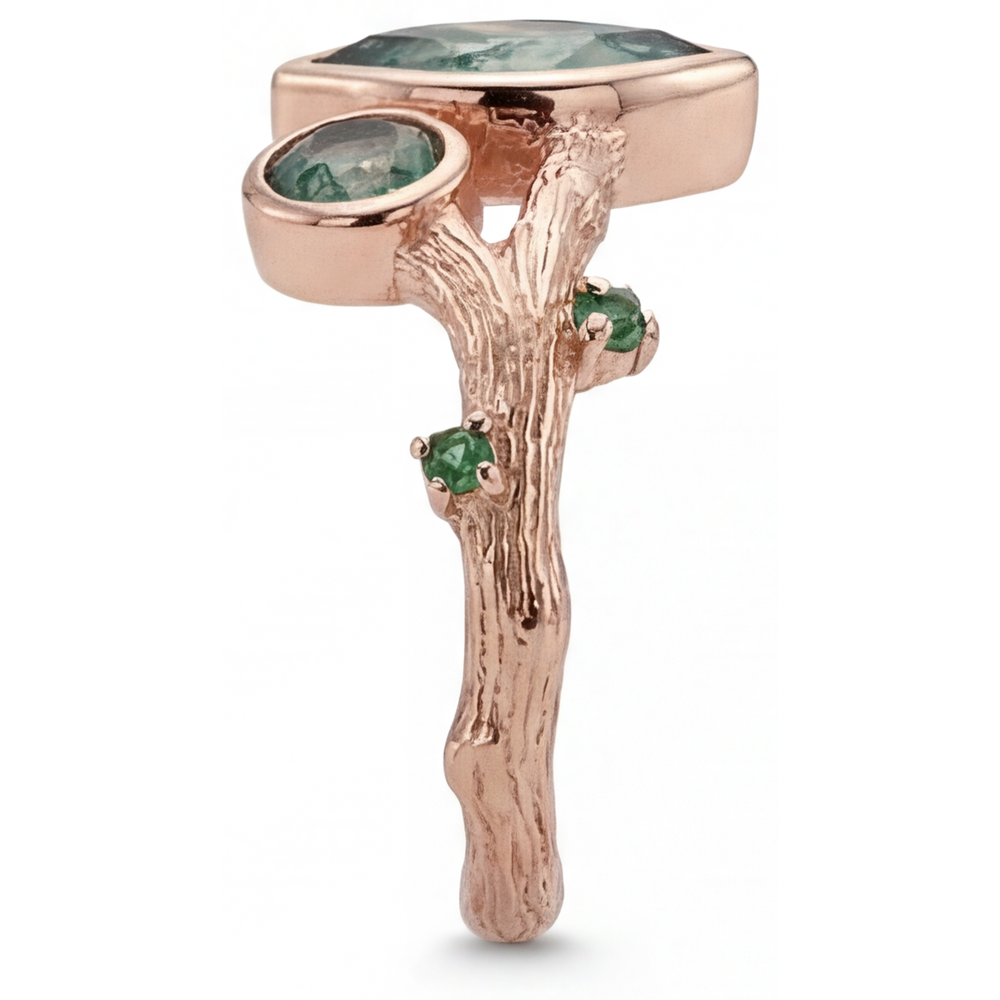 Moss Agate Taglio Marquise Anello con Pietra Preziosa in Oro Rosa 14K – vista dall'alto