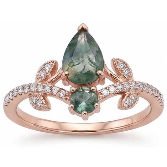 Taglio a Pera Moss Agate anello in Oro Rosa 14K – vista principale