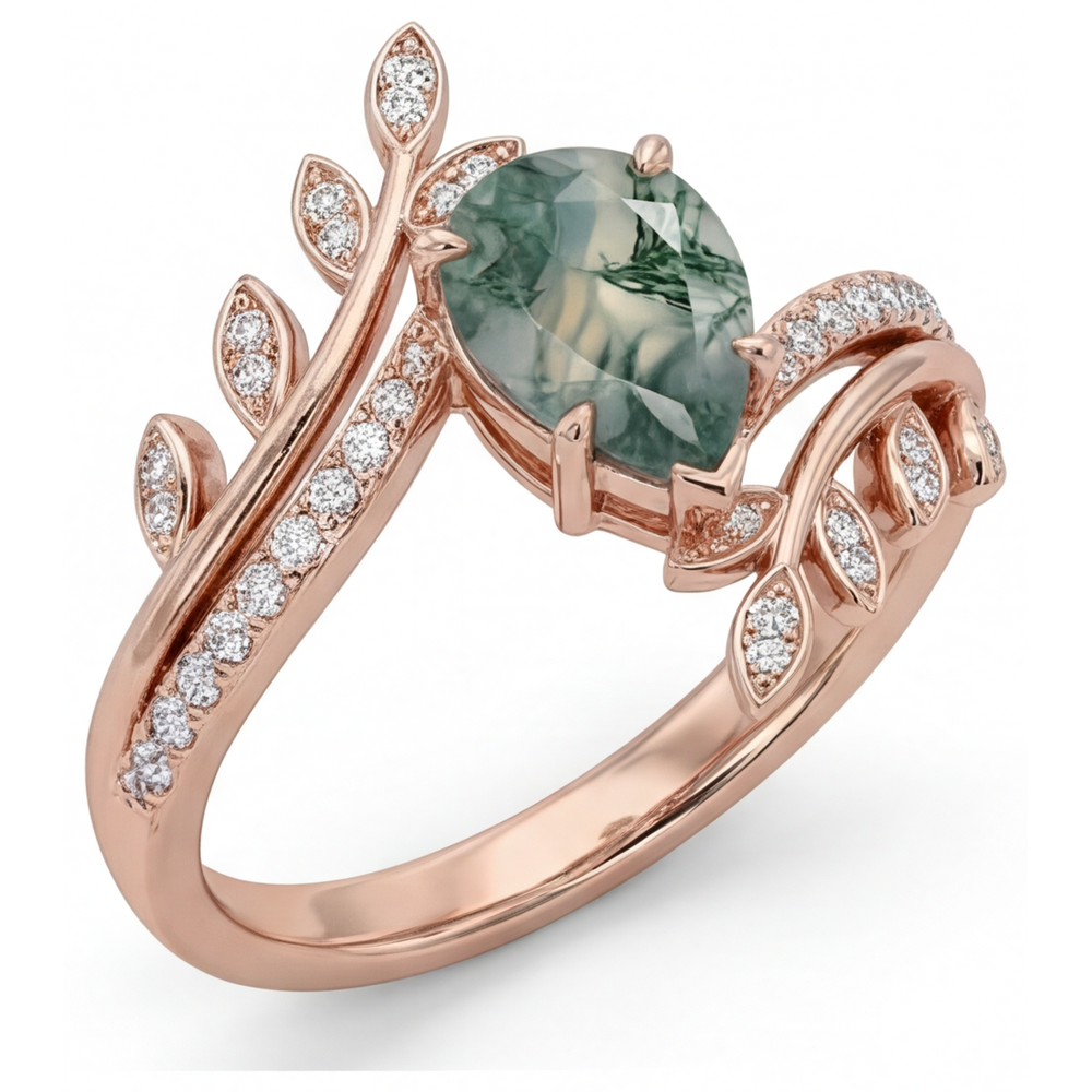 Moss Agate Anello con Pietra Preziosa 2,75-carati Oro Rosa 14K – vista angolare