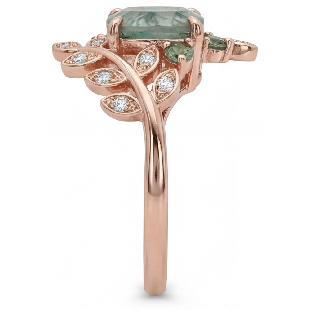 Anello con Pietra Preziosa Oro Rosa 14K con Moss Agate – vista angolare