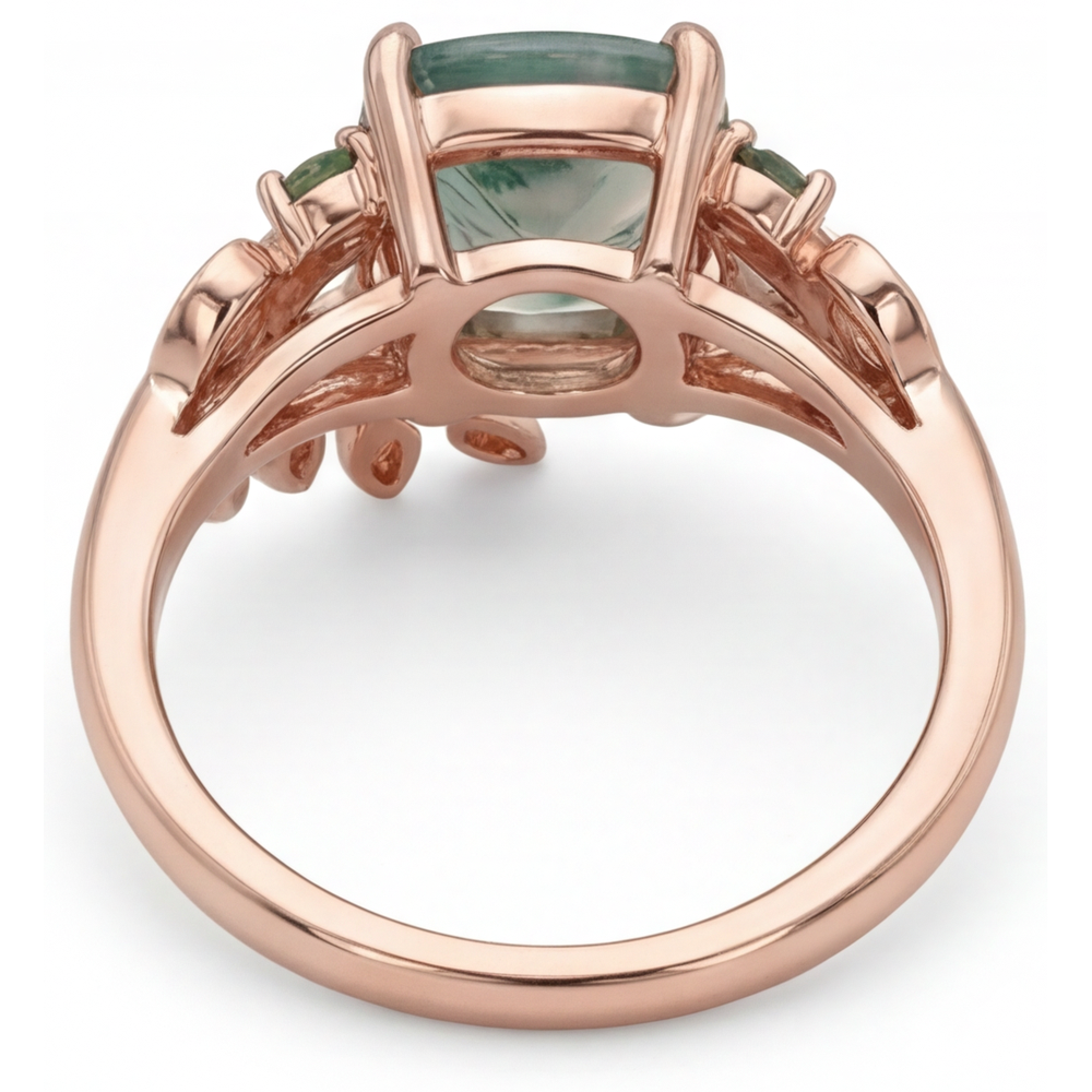 Moss Agate Taglio Cushion Anello con Pietra Preziosa in Oro Rosa 14K – vista dall'alto