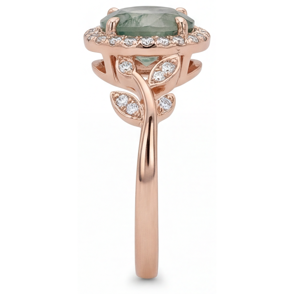Moss Agate Taglio Brillante Anello Pietra Colorata in Oro Rosa 14K – vista profilo