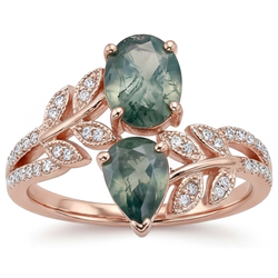 Di lusso Anello Pietra Colorata con Moss Agate Pavé – 3,25 carati