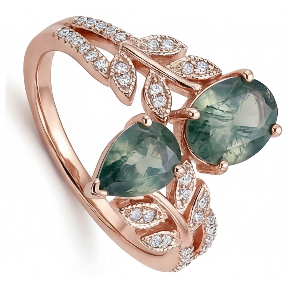 Di lusso Moss Agate Anello Pietra Colorata 3,25 carati – vista laterale